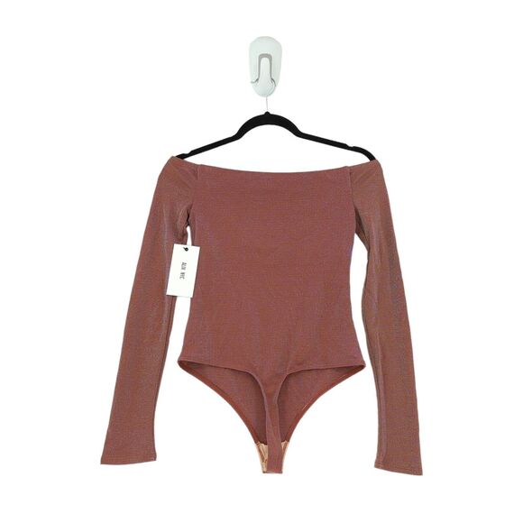 Alix NYC Women S Addison Bodysuit Brown Off Shoulder Shimmer Stretch NEW - Picture 7 of 7